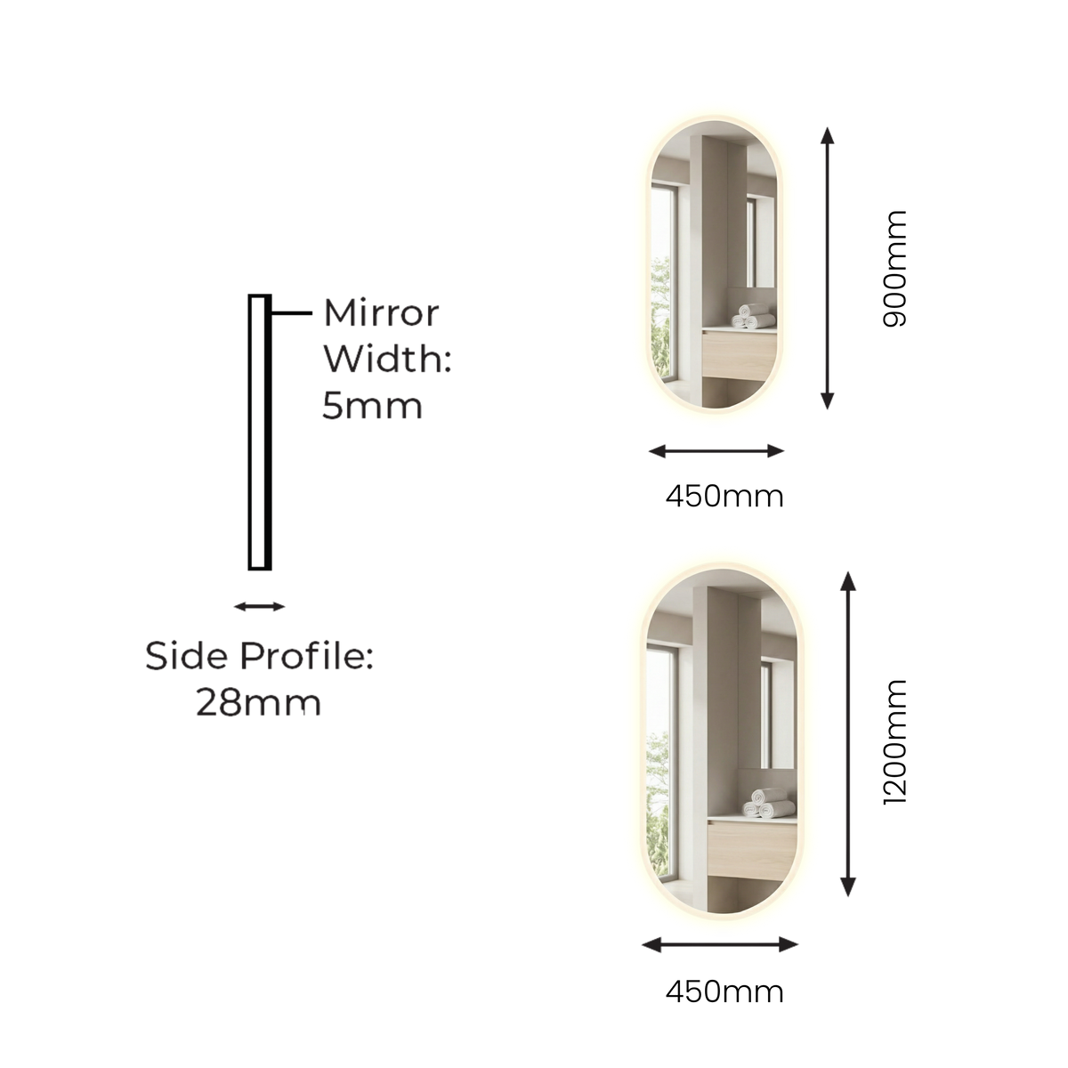 Signature Pill Frameless Front-lit LED Mirror